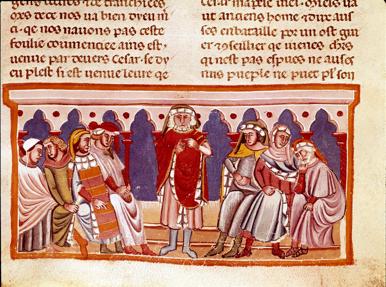 Pienoislain opetus kirjasta "Roomalaisten tosiasiat", joka kertoo kahdentoista keisarin elämästä. 1200-luvun Venetsia, biblioteca Marciana tekijältä Unknown artist