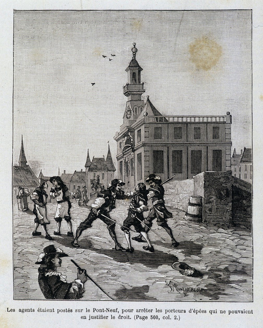 Agentit sijoitettiin Pont Neufiin pysäyttämään ne, jotka eivät pystyneet perustelemaan oikeuttaan. tekijältä Unknown artist