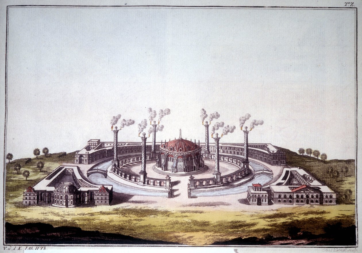 Muinainen Niniven kaupunki, muinainen Assyrian kaupunki, joka näyttää kuvitteellisen näkymän assyrialaisesta palatsista. tekijältä Unknown artist
