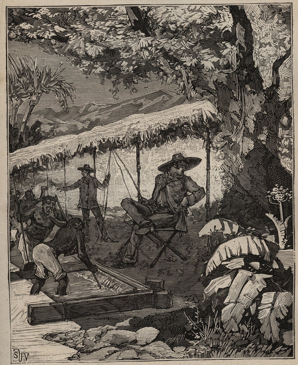 Lapidary: timanttien pesu Brasiliassa Adolphe BITARDin teoksessa Les arts et métiers illustrés vuonna 1885 (kaiverrus) tekijältä Unknown artist