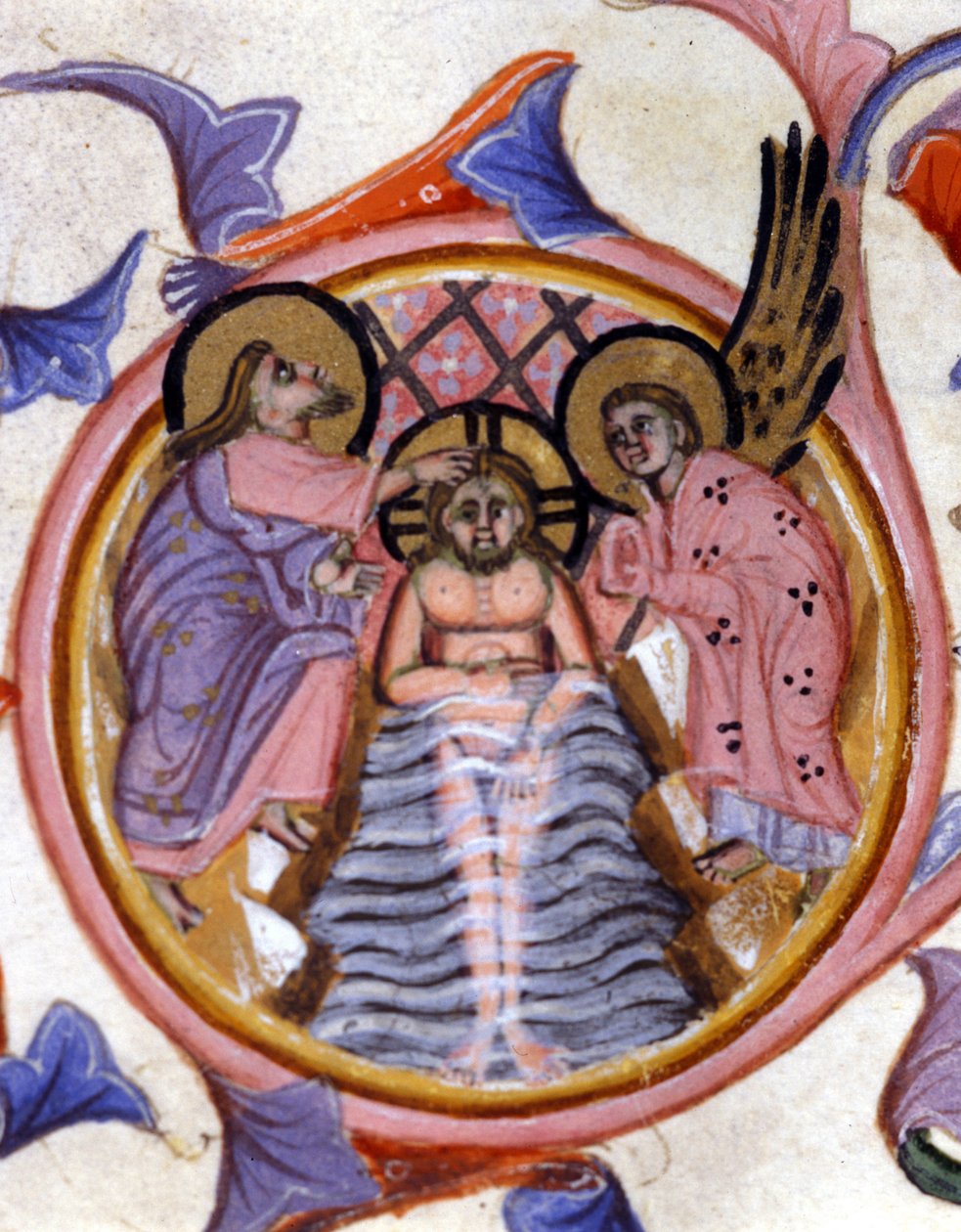 Pyhän Johannes Kastajan Kristuksen kaste Jordanissa - 1300-luvun käsikirjoituksen pienoismallin jälkeen. tekijältä Unknown artist