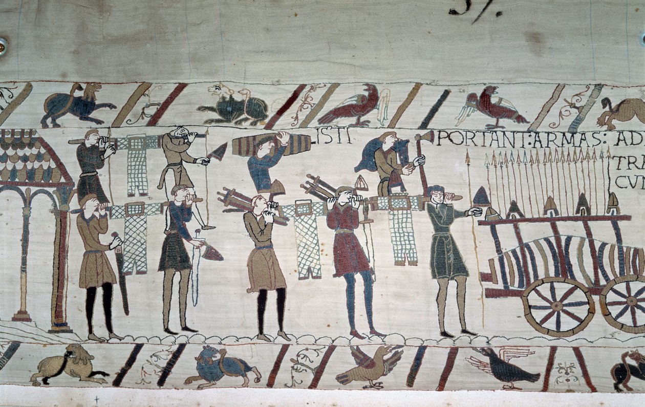 Taistelu englantilaisten jalkaväkijoukkojen (Haroldin joukot) ja hevosen selässä olevien normanien (Guillaumen joukot) välillä - Bayeux
