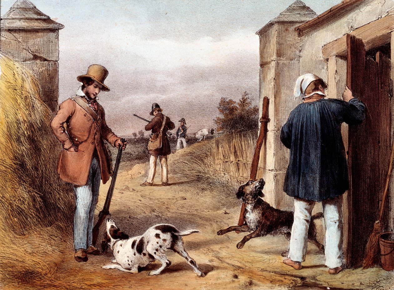 Metsästyksen alku 1800-luvun litografia Gien, metsästysmuseo tekijältä Unknown artist