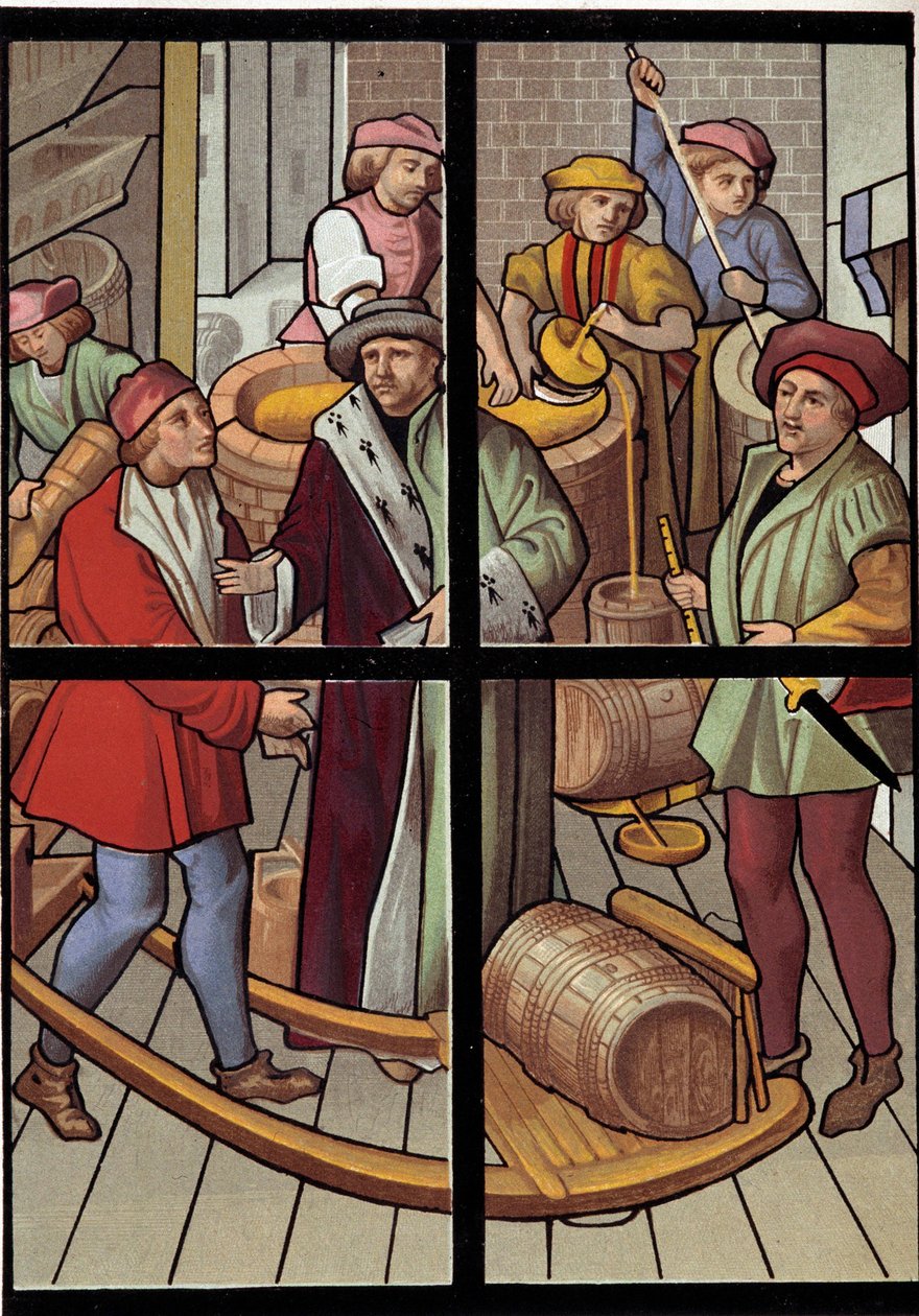 Panimot. Litografia Tournain katedraalin lasimaalauksesta 1400-luvulta. 1800-luvulla. Pariisi, koristetaide tekijältä Unknown artist