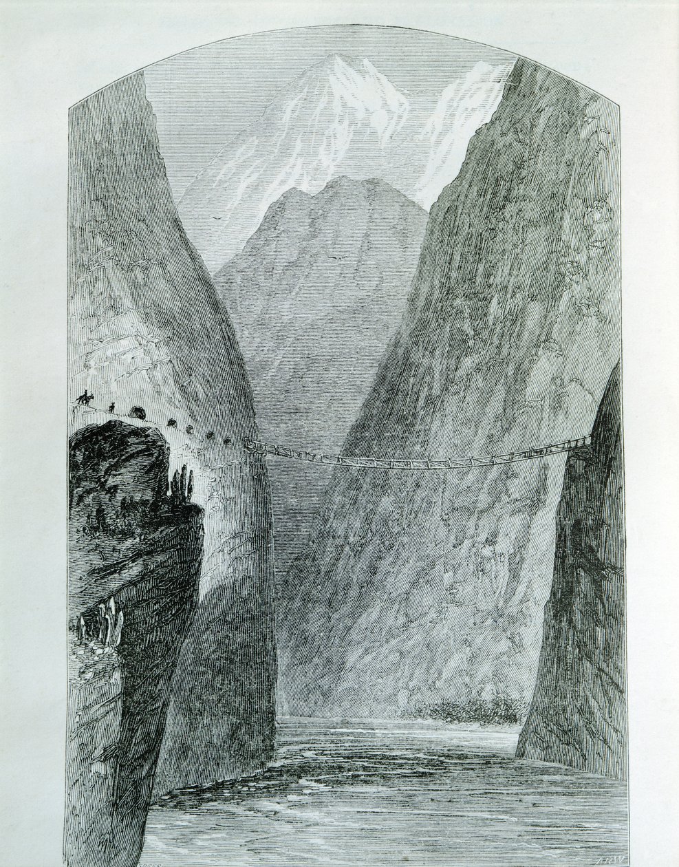 Silta Apurimac-joen yli, kaiverrus. Peru tekijältä Unknown artist