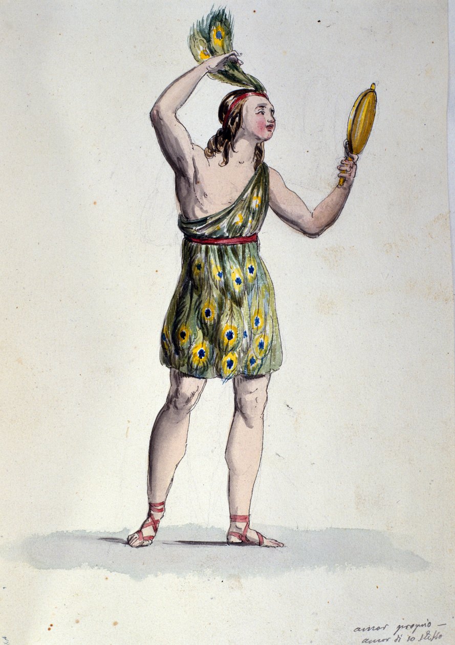 Puhdasta rakkautta tulkitseva hahmo itävaltalaisen säveltäjän Franz Xaver Sussmayrin (1766-1803) baletissa Il noce di Benevento. Kuva 1800-luvulta tekijältä Unknown artist