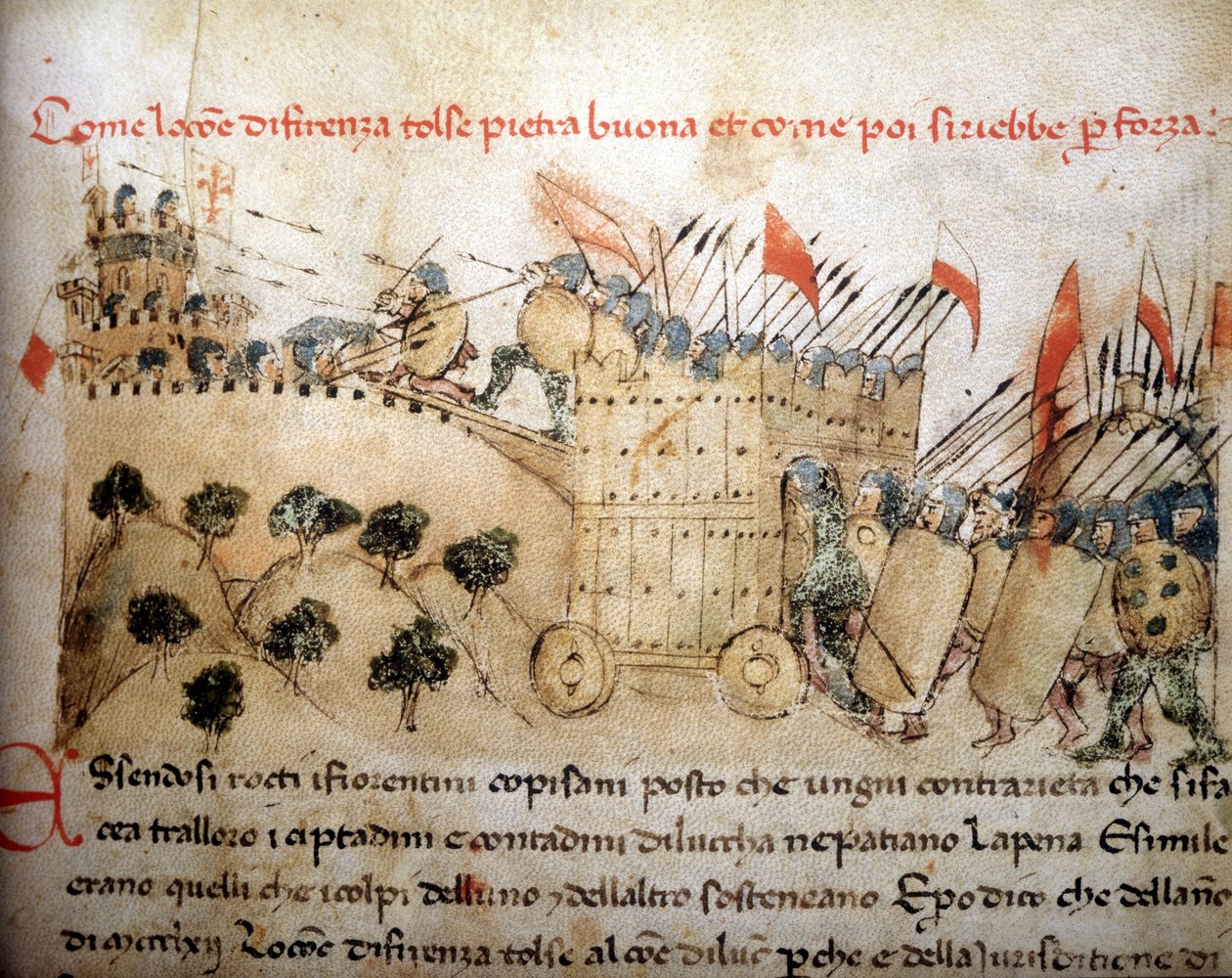 Firenzen kaupunki valloitti Pietrabuonan, jonka Luccan asukkaat myöhemmin ottivat haltuunsa - "Croniche del Sercambissa", noin 1400. Kansallisarkisto, Lucca. tekijältä Unknown artist