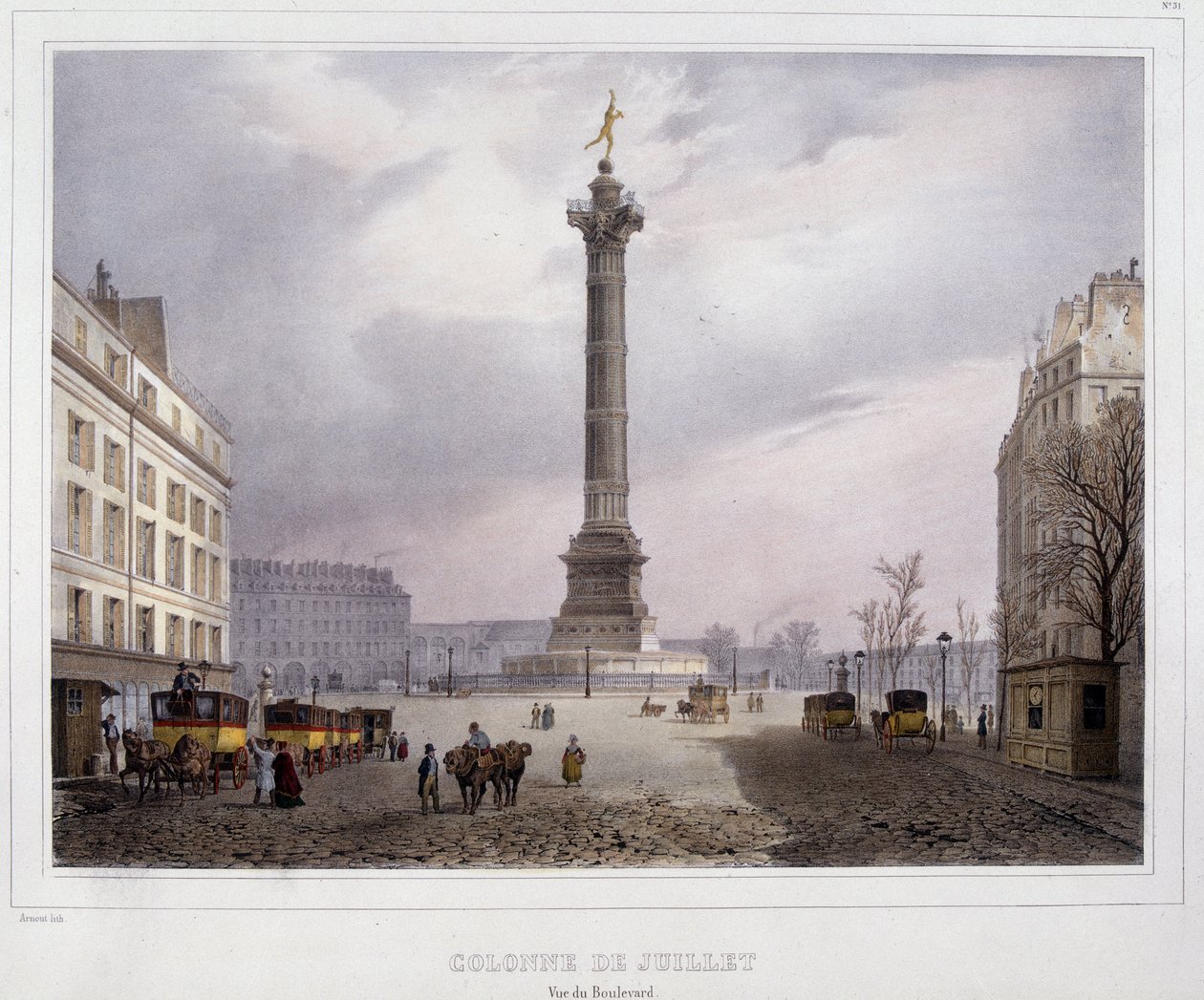 Heinäkuun sarake (Place de la Bastille) Boulevard Beaumarchais -kadulta nähtynä tekijältä Unknown artist