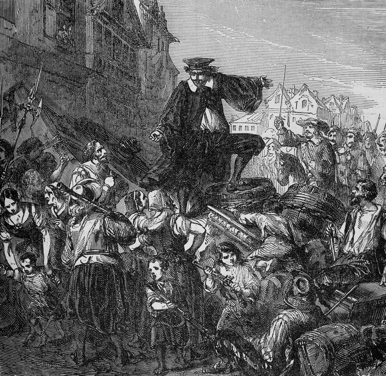 Varuskunnan komentaja tapettiin Pariisin barrikadeilla (Fronden alku) Lachartren teoksessa "Histoire des Popes, rois, kuningattaret, keisarit vuosisatojen ajan" sd. tekijältä Unknown artist
