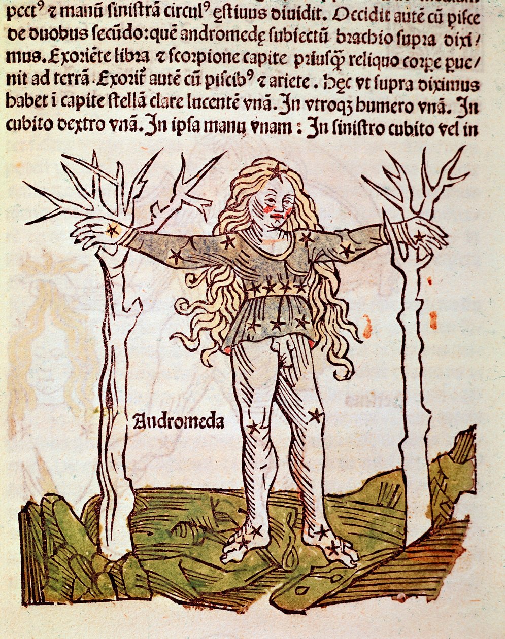 Andromeden tähdistö on peräisin "" Poeticon astronomiconista"", joka on johtunut roomalaiselle historioitsijalle Hyginille (Gaius Julius Hyginus) (1. vuosisadalla eKr.) (Andromedan tähdistö, sanoista "" Poeticon astronomicon"", joka on liitetty Hyginuksell tekijältä Unknown artist