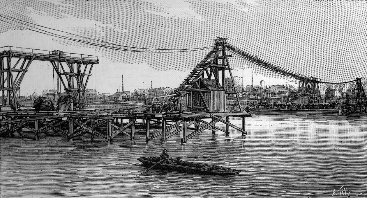 Mirabeaun sillan rakentaminen Pariisissa (1893): lukot näyttävät perustuksilta (valokuvasta). Kaiverrus "" La Nature: revue des sciences et de leurs applications aux arts et a l