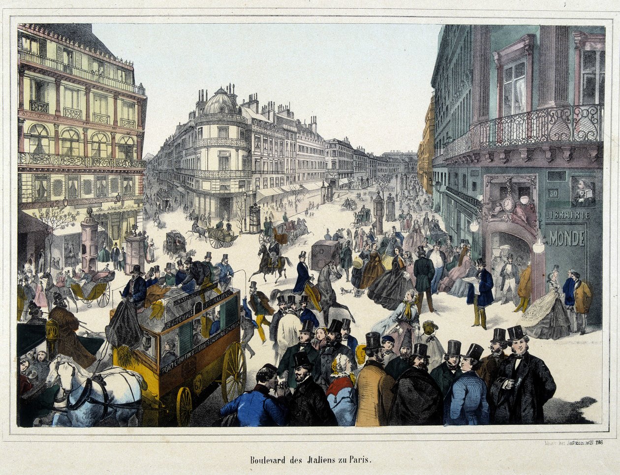 Väkijoukko boulevard des Italians -kaiverruksella tekijältä Unknown artist