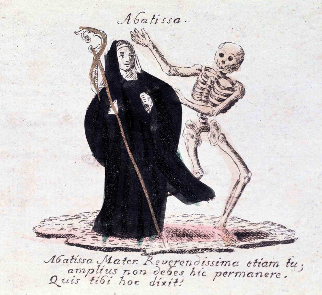 Kuoleman tanssi, abbessa ja luuranko (tulosta) tekijältä Unknown artist