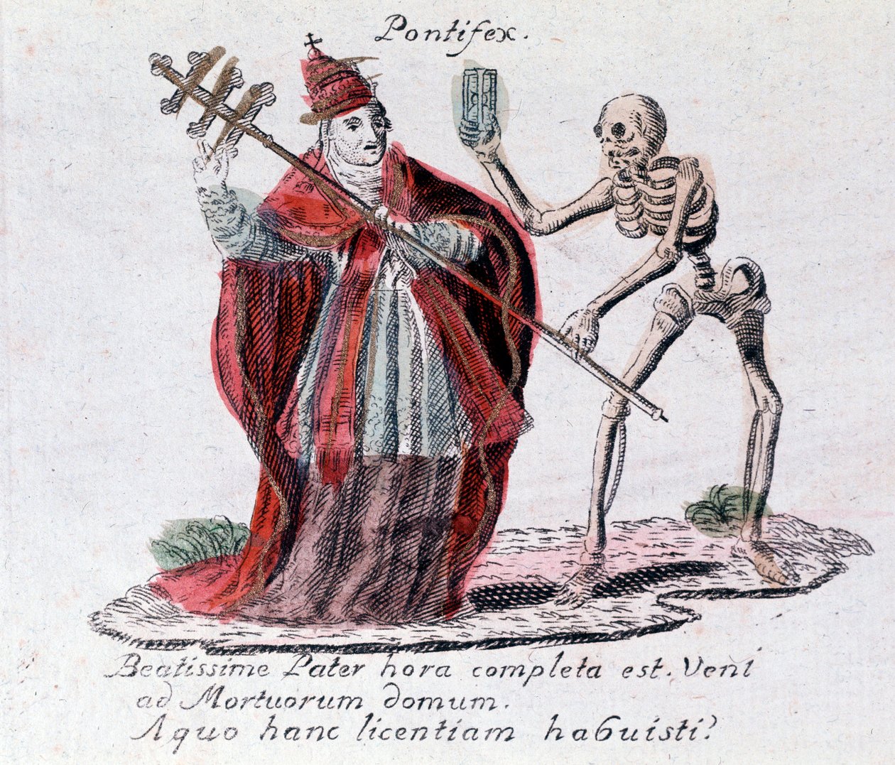 Kuoleman tanssi, paavi ja luuranko (printti) tekijältä Unknown artist