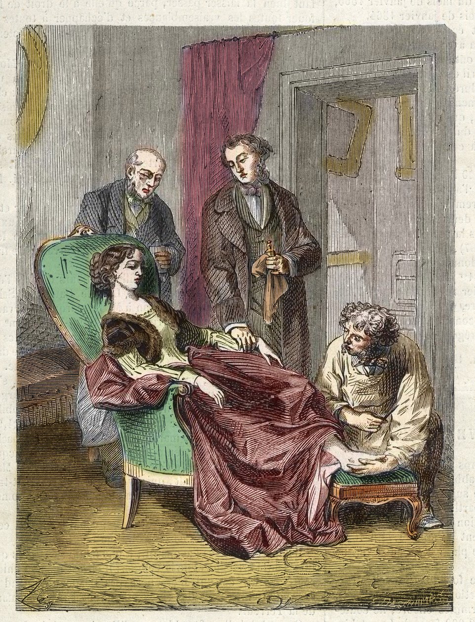 Hannah Greenerin kuolema johtui liian suuren kloroformin hengityksestä (anestesia) - 1848 - Hannah GREENER, 15-vuotias tyttö, kuoli pyörtymiseen kloroformipuudutuksessa, joka annettiin ruumiillistuneen kynnen leikkaamiseen - kaiverrus tekijältä Unknown artist