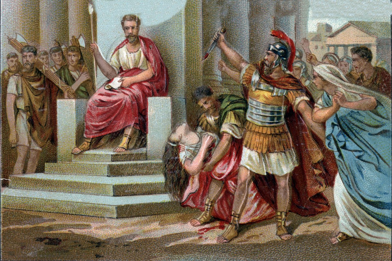 Virginian kuolema Vuonna 449 eKr. Appius Claudius, Rooman tasavallan alainen decemvir, vaatii Virginiaa (Verginia), sadanpäällikkö Virginiuksen (Verginius) tytärtä, johon hän on rakastunut, kuten hänen orjansa. Käyttäen valtaansa väärin, hän saa hänet pysä tekijältä Unknown artist