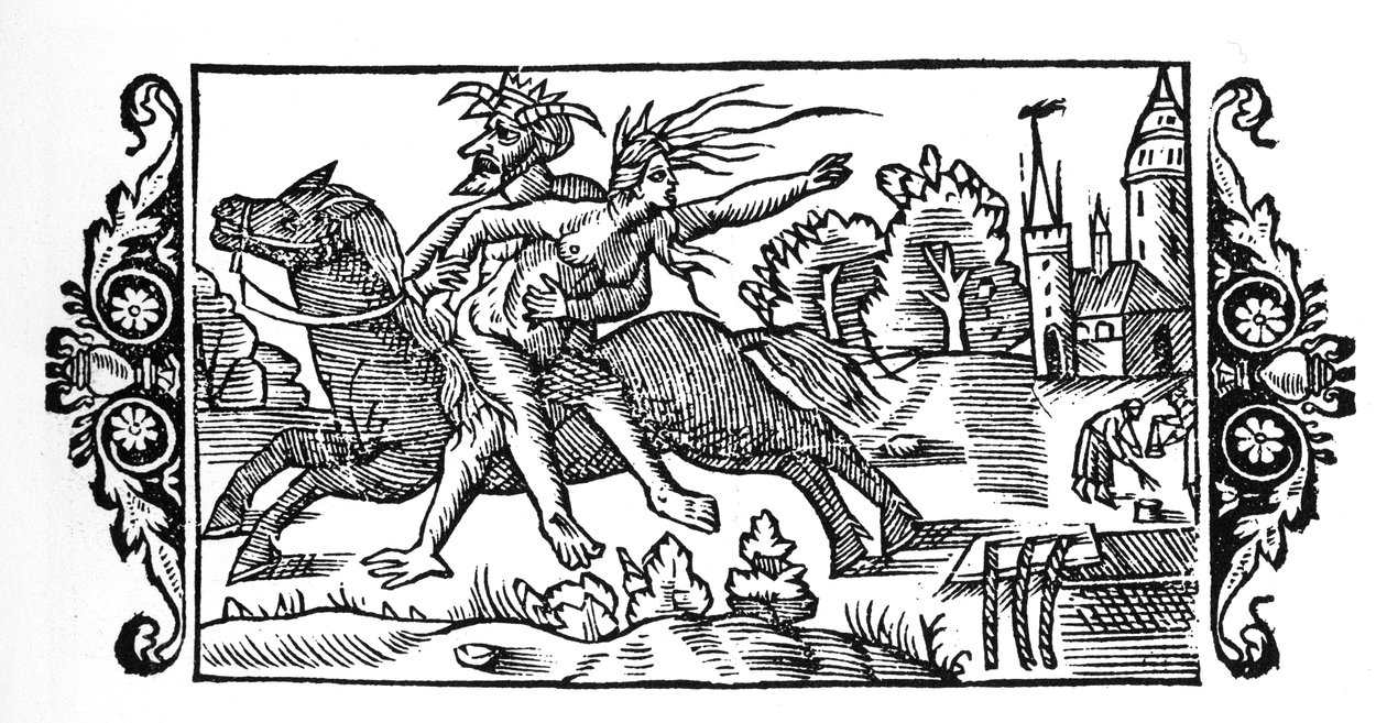 Paholainen kantoi noitaa - Olaus Magnuksen "Pohjoisten kansojen historiassa", Rooma 1555 tekijältä Unknown artist