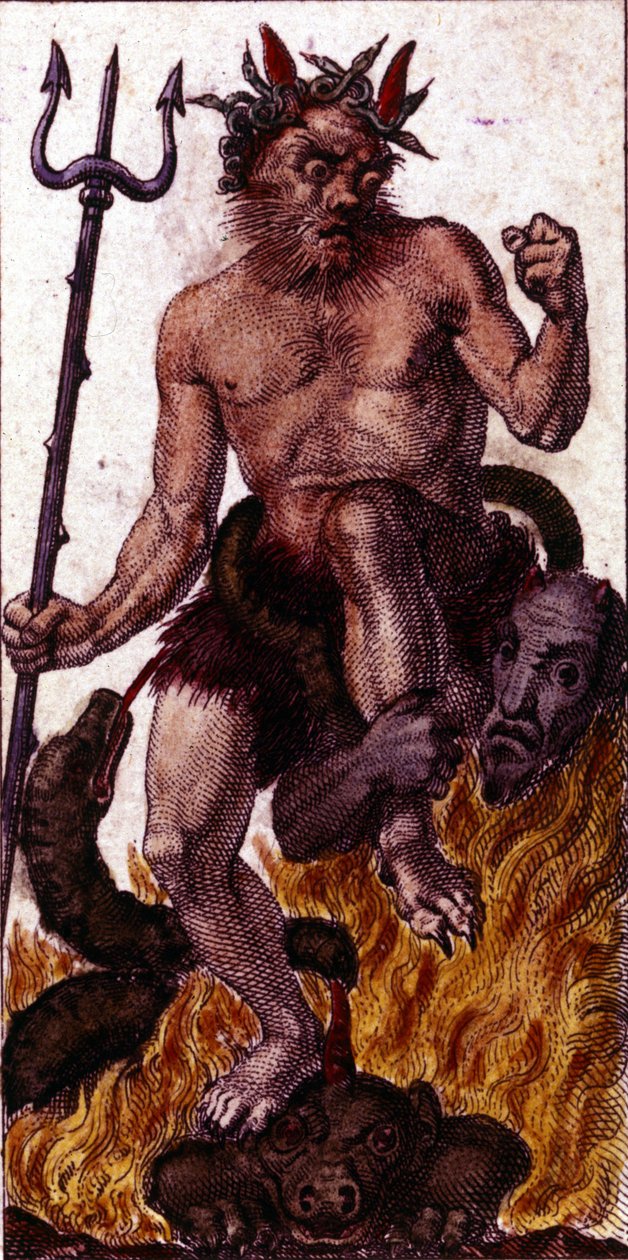 Paholainen on kuvattu tarot-kartalla vuodelta 1840. tekijältä Unknown artist