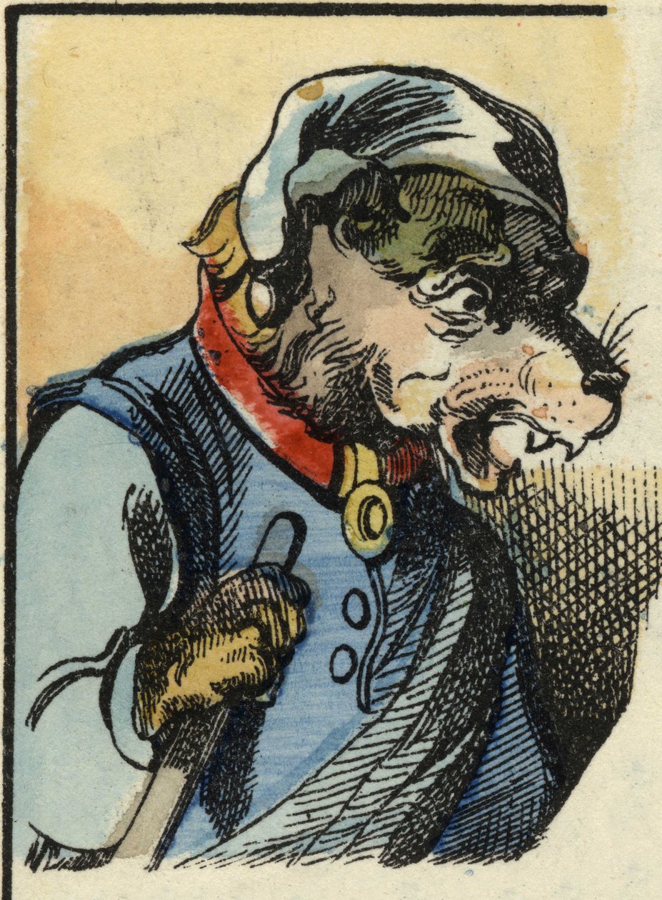 Koira Medor. Kuvitus tarinasta "Bon medor ja pieni Chevrette". "" Tarinoita kodista pienimmille"". Anonyymi kaiverrus 1800-luvulta. tekijältä Unknown artist