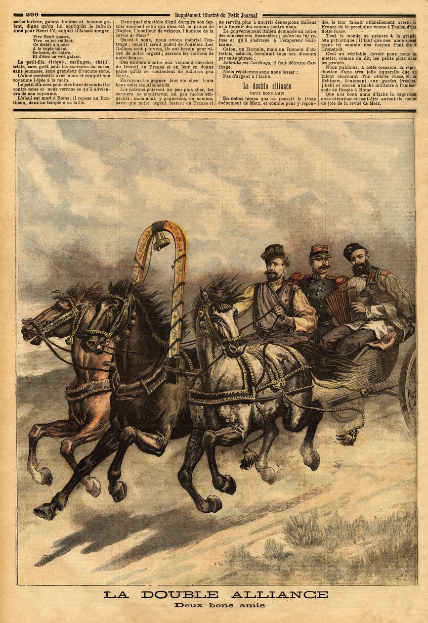 Aleksanteri III:n (1815-1894) Venäjän ja Ranskan kaksoisliitto. Kaiverrus "" Le petit Journal" -lehdessä 16/10/1893. Selvan kokoelma. tekijältä Unknown artist