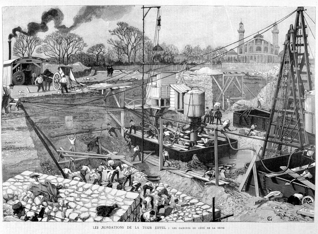 Eiffel-tornin perustukset: Kesonit Seinen puolella - "" Kuvituksessa"" 14.5.1887. ¿ tekijältä Unknown artist