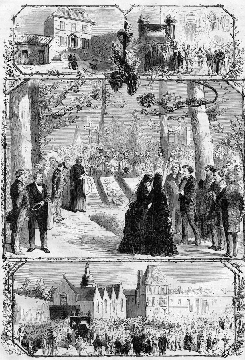 Alexandre Dumas Peren (1802-1870) hautajaiset Villers Cotteretsissa (Villers-Cotterets). Kaiverrus "" L