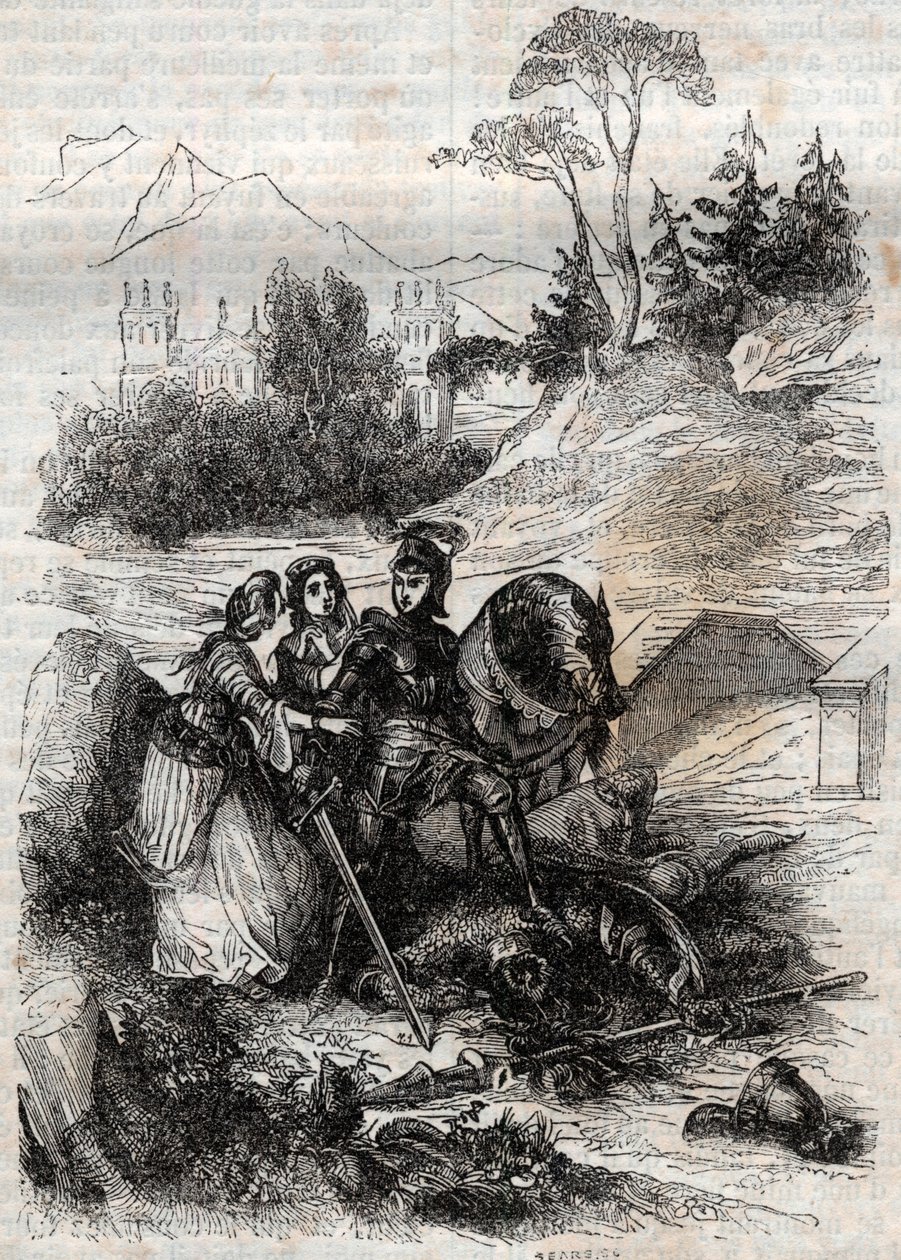 Rogerin (Ruggero, Ruggiero) voittama jättiläinen erifiili - Kaiverrus vuodelta 1851 Ludovico Arioston "" Furious Rolandista"" (1500-luku), joka tunnetaan nimellä Ariosta - Tressanin kreivi kääntää italiasta ja julkaisi Gust tekijältä Unknown artist