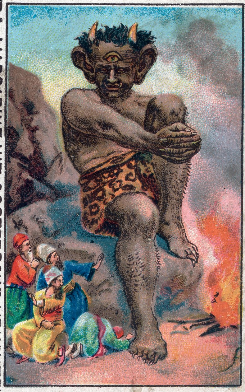 Jättiläinen. Merimies Sinbad (Sindbad) upeat seikkailut. Suosittu tarina 1001 yöstä (tuhat ja yksi yö). 1800-luvun lopun kromolitografia. tekijältä Unknown artist