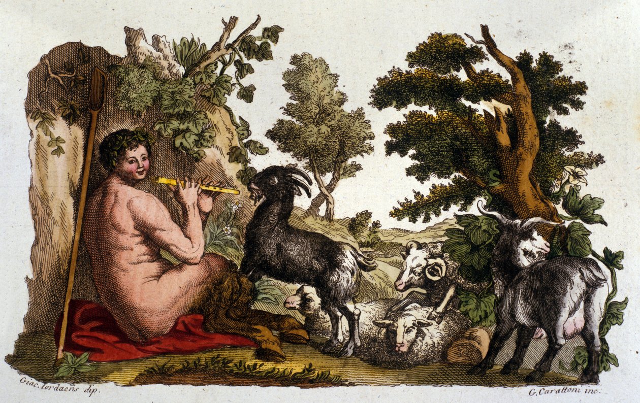 Pan jumala. Kaiverrus "" Dizionario mitologico """ 1800-luvulta tekijältä Unknown artist