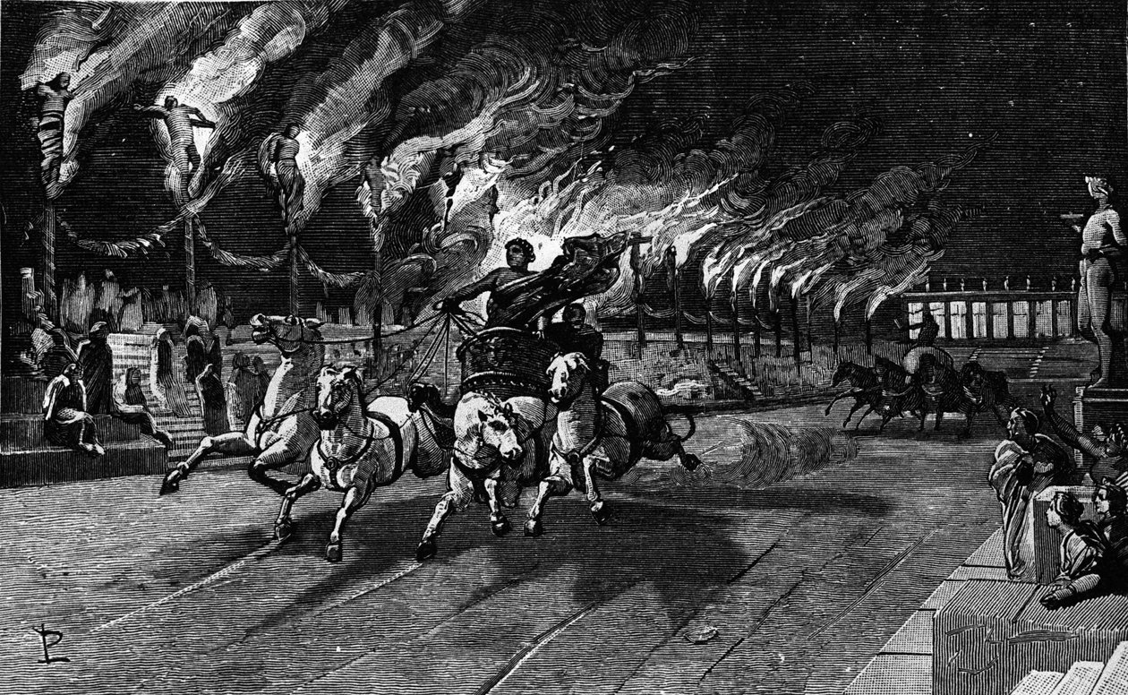 Neronin ihmissoihtu (Nerone 37-68) sirkuksessa. tekijältä Unknown artist