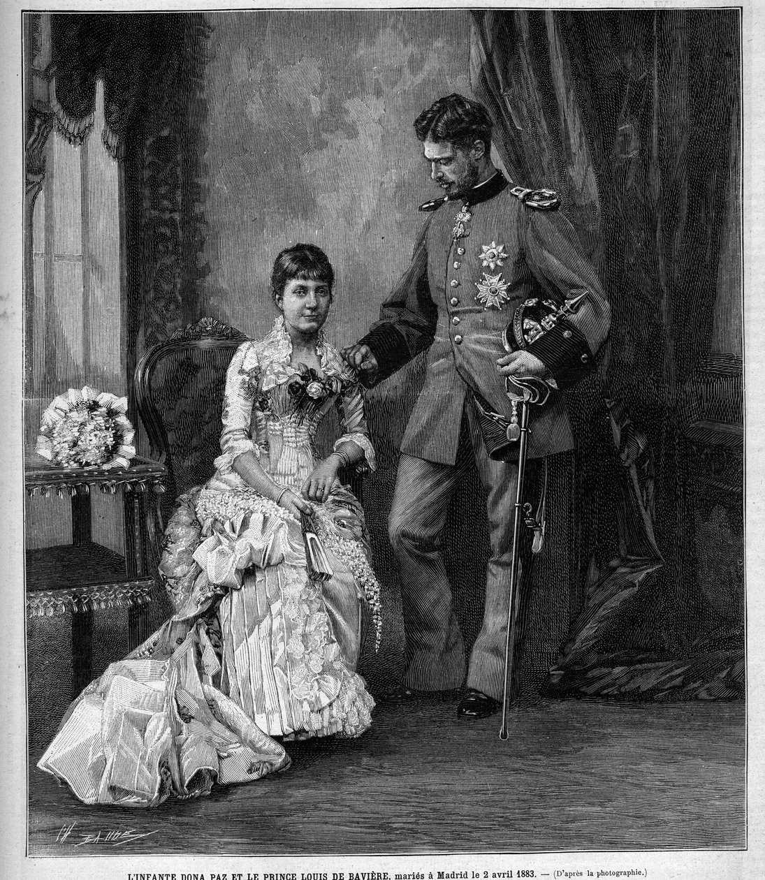 Espanjan vauva Dona Maria de la Paz (1862-1946) ja Bavieren prinssi Ludvig II (Ludwig Otto Frederik Wilhelm von Wittelsbach tekijältä Unknown artist