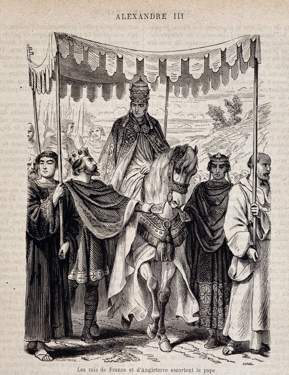 Ranskan kuninkaat Ludvig VII Nuori (1120 - 1180) ja Englannin kuninkaat saattoivat paavi Aleksanteri III:ta - elokuvassa "Histoire des popes", n.d. tekijältä Unknown artist
