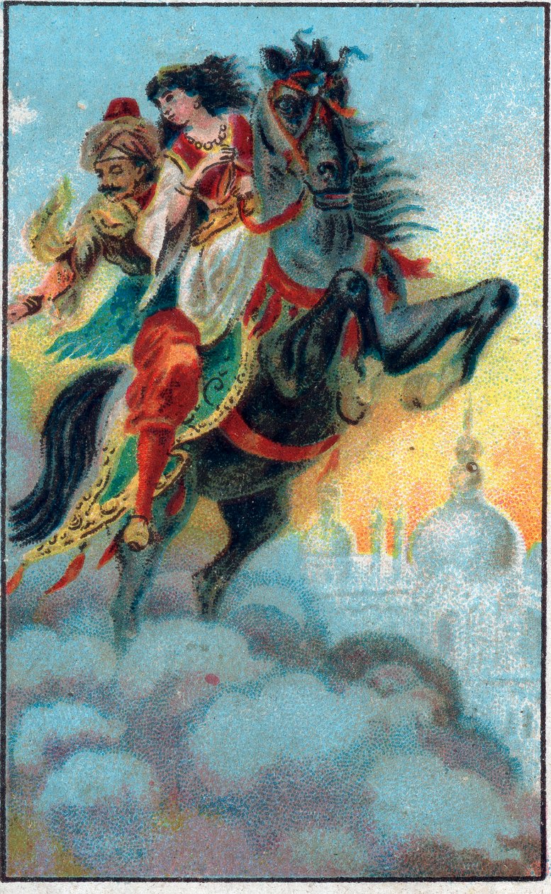Vuoto. Tarina "" Tarina lumotusta hevosesta""""""Tuhat ja yksi yö""" (1001 yötä tai Le mille e una notte, Arabian Nights). 1800-luvun lopun kromolitografia. tekijältä Unknown artist