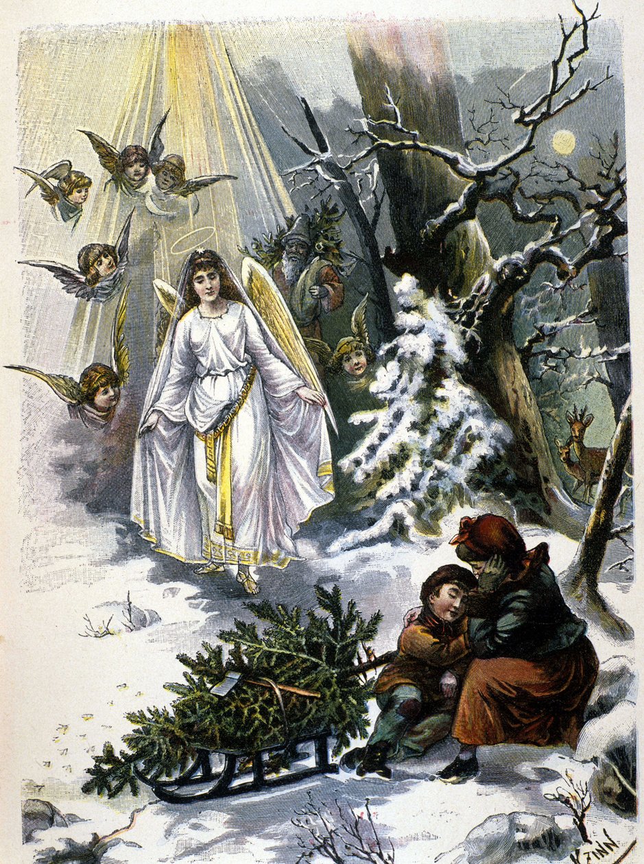 Joulukuusen legenda: enkelin ilmestyminen. Kuva 1800-luvulta. tekijältä Unknown artist