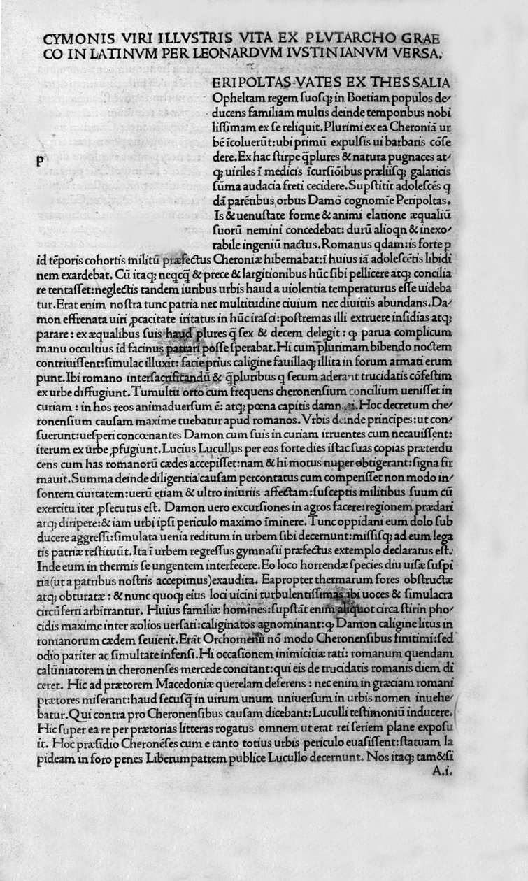 Kuuluvien miesten elämää. Sivu Plutarch di Cheroneen kirjasta, jota kutsutaan myös "Paralleles Lives" -nimiselle. 1495. tekijältä Unknown artist