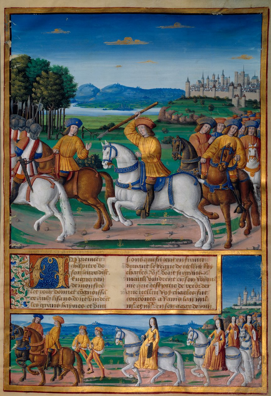 Kaarle VI:n (1368-1422) hulluus. 5. elokuuta 1392 Le Mansin metsässä hän alkoi kokea raivoisan hulluuden hyökkäyksiä: huutaen maanpetoksesta hän hyökkäsi oman joukkonsa kimppuun ja tappoi neljä ihmistä. Enguerrand de Monstreletin kronikat (v. 1400 tekijältä Unknown artist