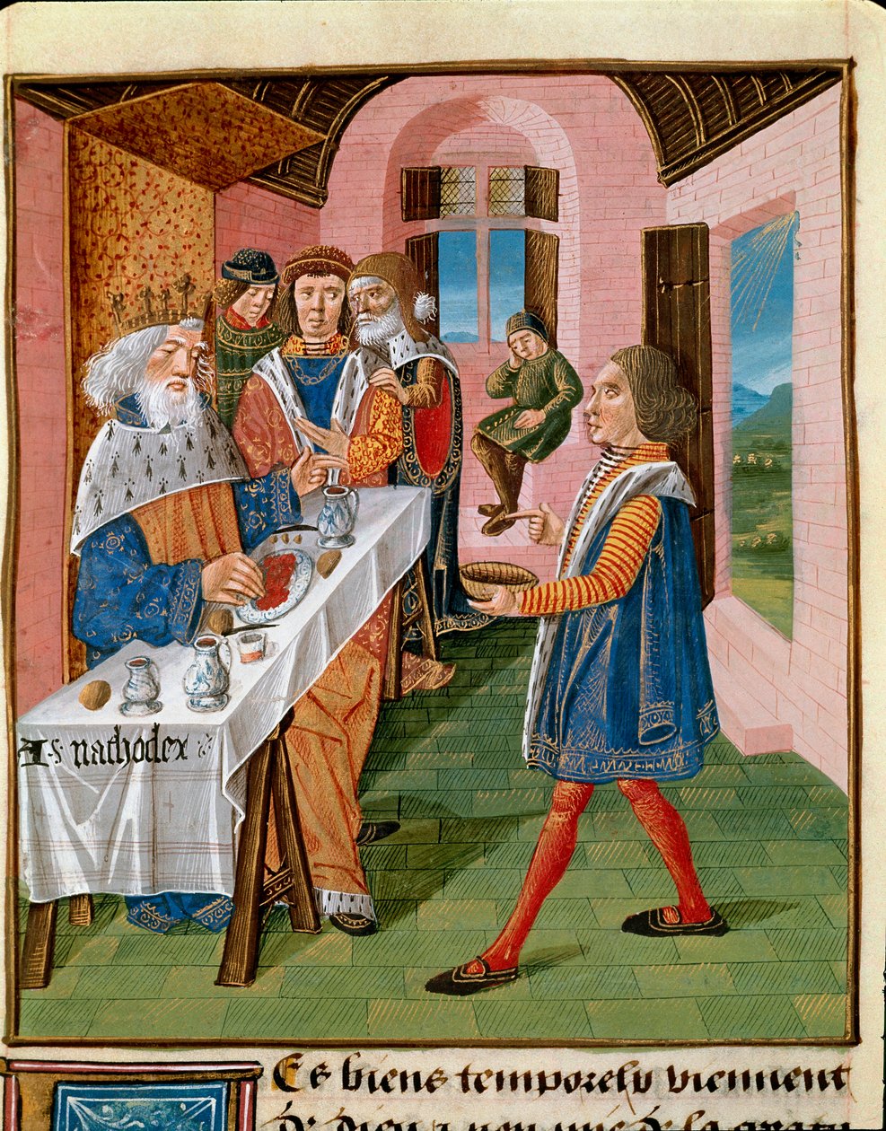 Sisilian kuninkaan ateria, Arthagogles-miniatyyri James Suuren (1360-1415/1418) ”Hyvän maurien kirjasta”, omistettu John Duke of Berrylle tekijältä Unknown artist