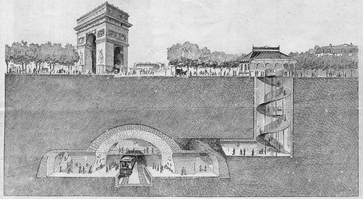 Metroasema "" Etoile"" Pariisissa. Kaiverrus vuodelta 1895. tekijältä Unknown artist