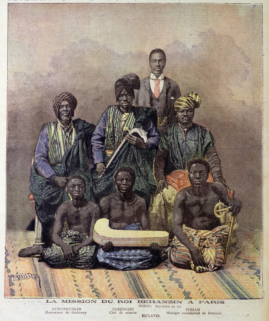 Dahomeyn (nykyisen Beninin) kuninkaan Behanzinin tehtävä Pariisissa - "" Le Petite Journal" -lehdessä 2. joulukuuta tekijältä Unknown artist