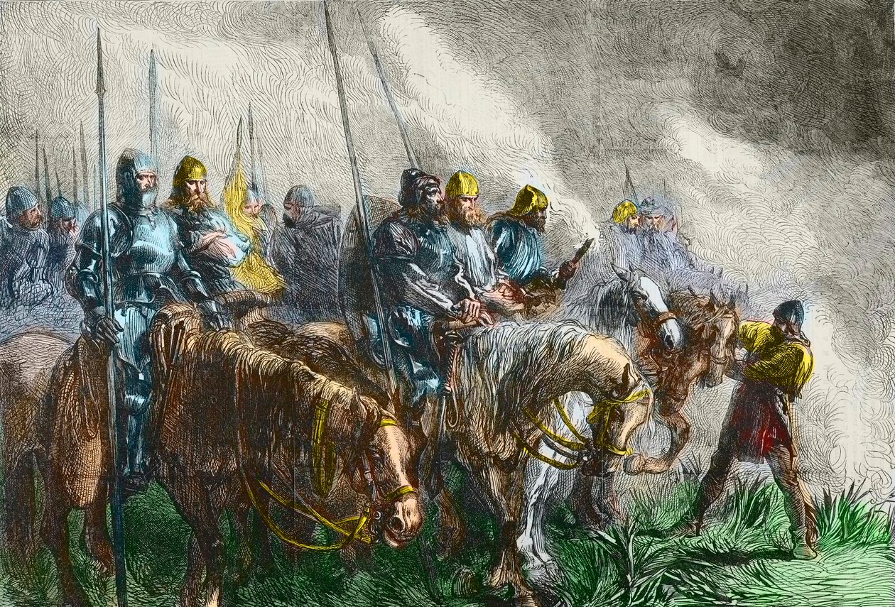 Agincourtin taistelun aamu - 100 vuoden sota: Azincourtin taistelu (Pas-de-Calais) 25. lokakuuta 1415 - Ennen Azincourtin taistelua - tekijältä Unknown artist