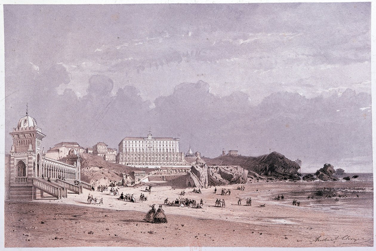 Cote des foolsin uudet kylpylät ja kasino Biarritzissa, sd. 1800-luvulla tekijältä Unknown artist