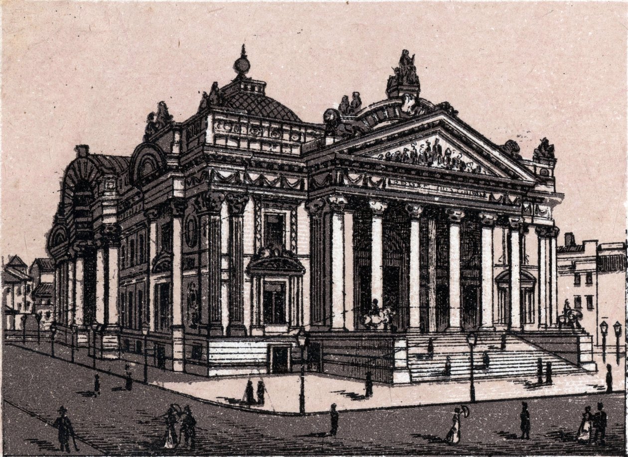 Uusi pörssi Brysselissä Belgiassa kirjassa "Maailma havainnollistaa 168 näkymää" Päiväämätön (1800-luvun loppu) tekijältä Unknown artist