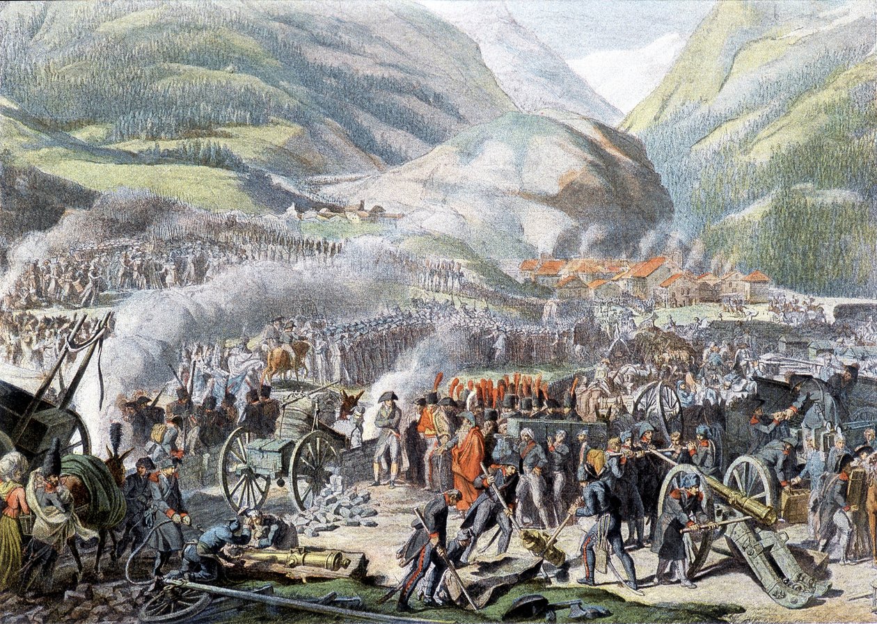 Napoleonin armeijan kulku Saint Bernardin vuorelle 16. toukokuuta 1800 - litografia tekijältä Unknown artist