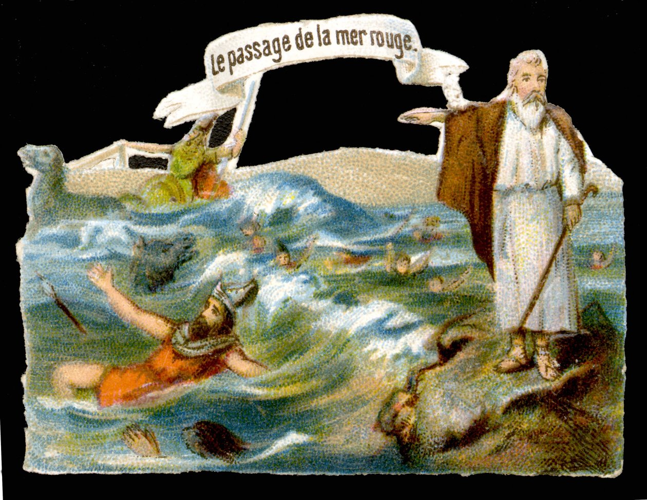 Punaisenmeren kulku (Mooses) - 1800-luvun kromolitografia tekijältä Unknown artist