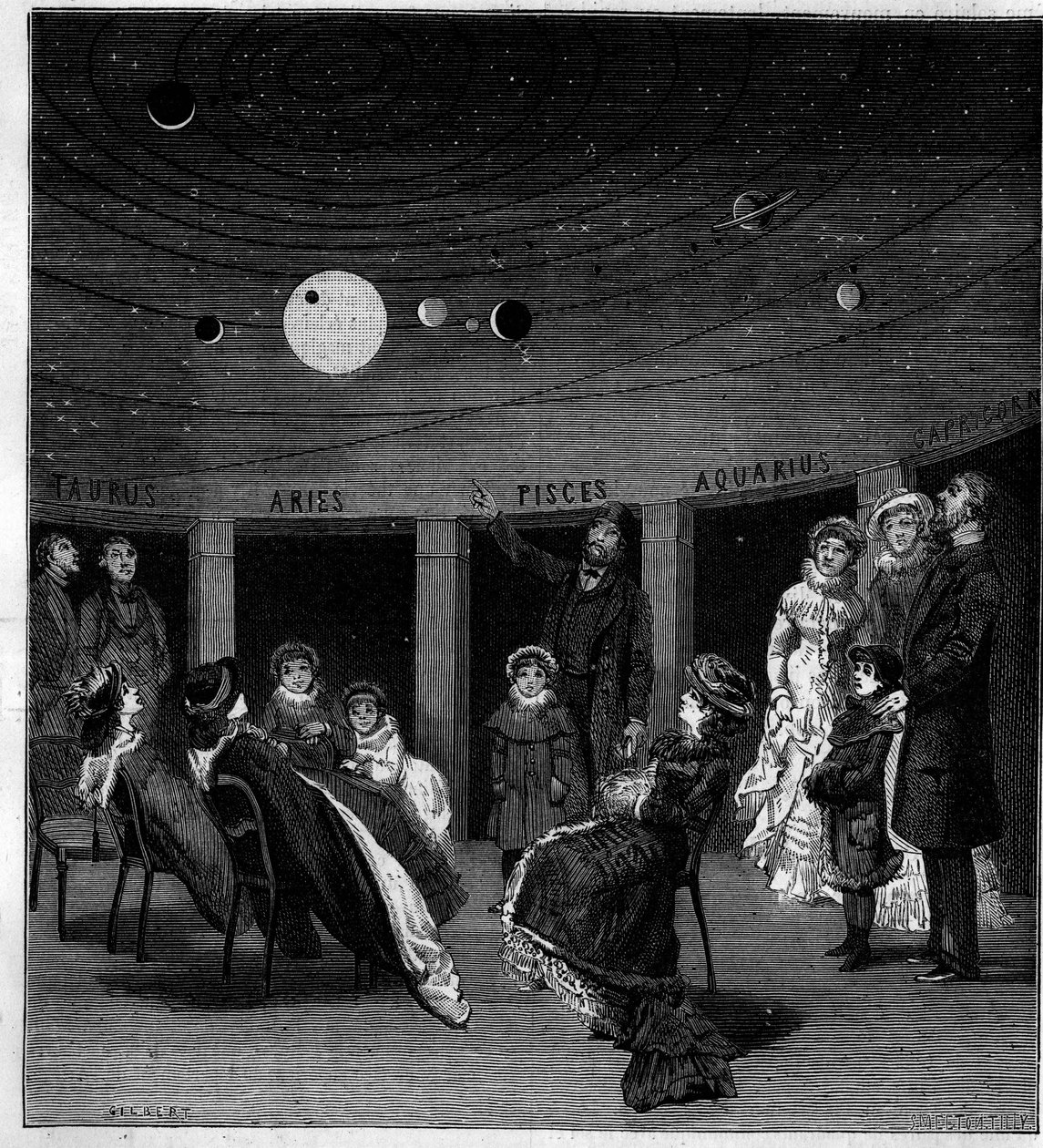 Italian tähtitieteilijän N. Perinin planeetta. Kaiverrus "La Nature: katsaus tieteisiin ja niiden sovelluksiin taiteeseen ja teollisuuteen"" 12. kesäkuuta 1880. tekijältä Unknown artist