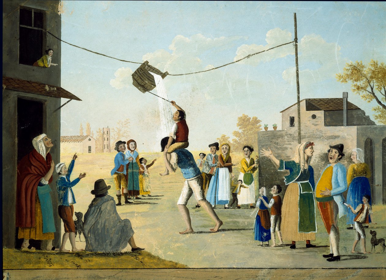 Suosittu ämpäripeli Napoli Anonymous -maalauksessa. 1800-luvun Napoli Museo Nazionale di San Martino tekijältä Unknown artist