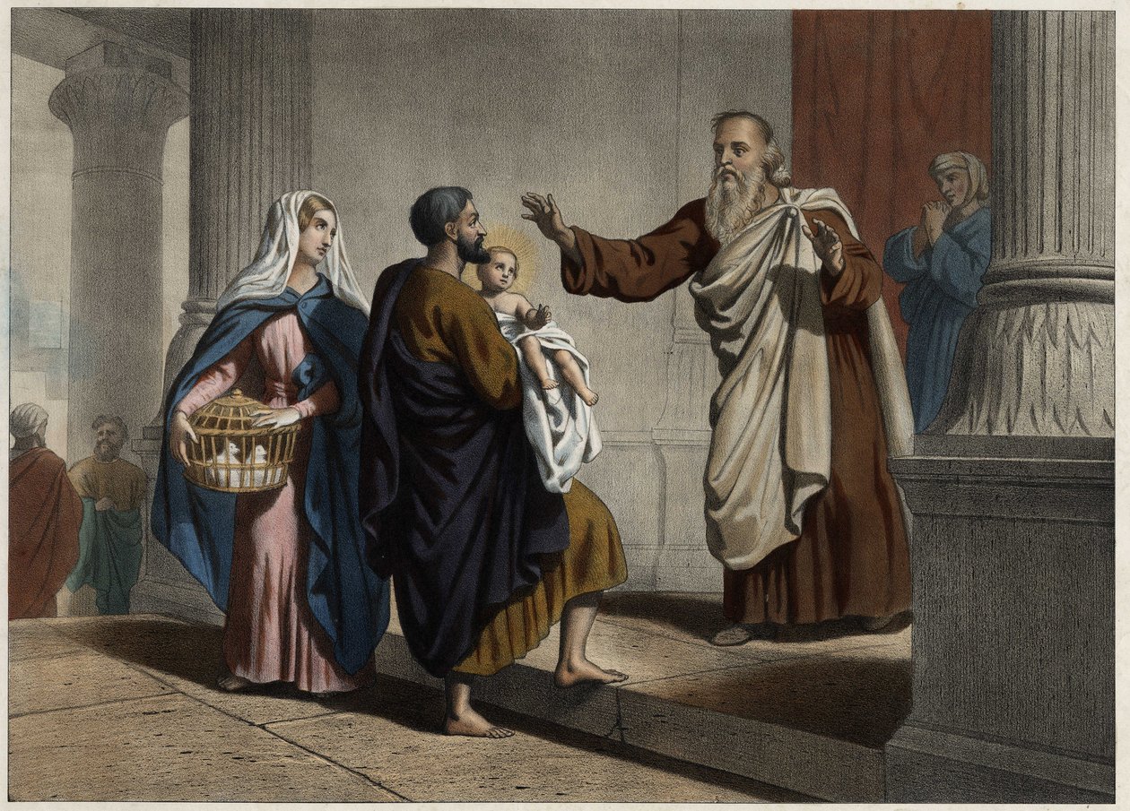 Kristuksen esittely temppelissä. Anonyymi kaiverrus 1800-luvun puolivälistä. tekijältä Unknown artist