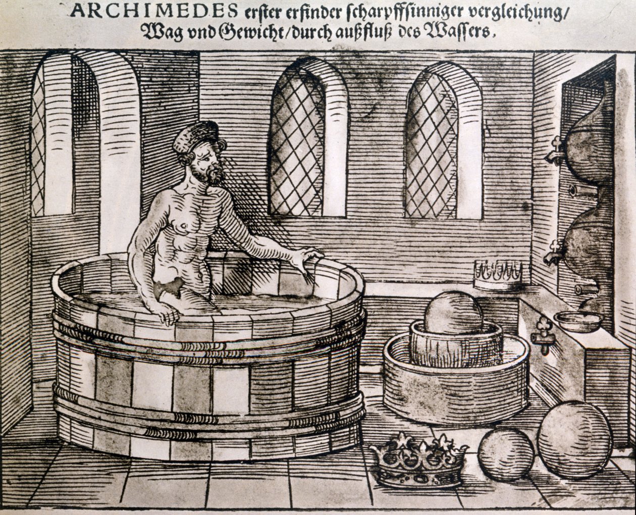 Archimedesin periaate (kappaleiden työntövoima veteen). tekijältä Unknown artist