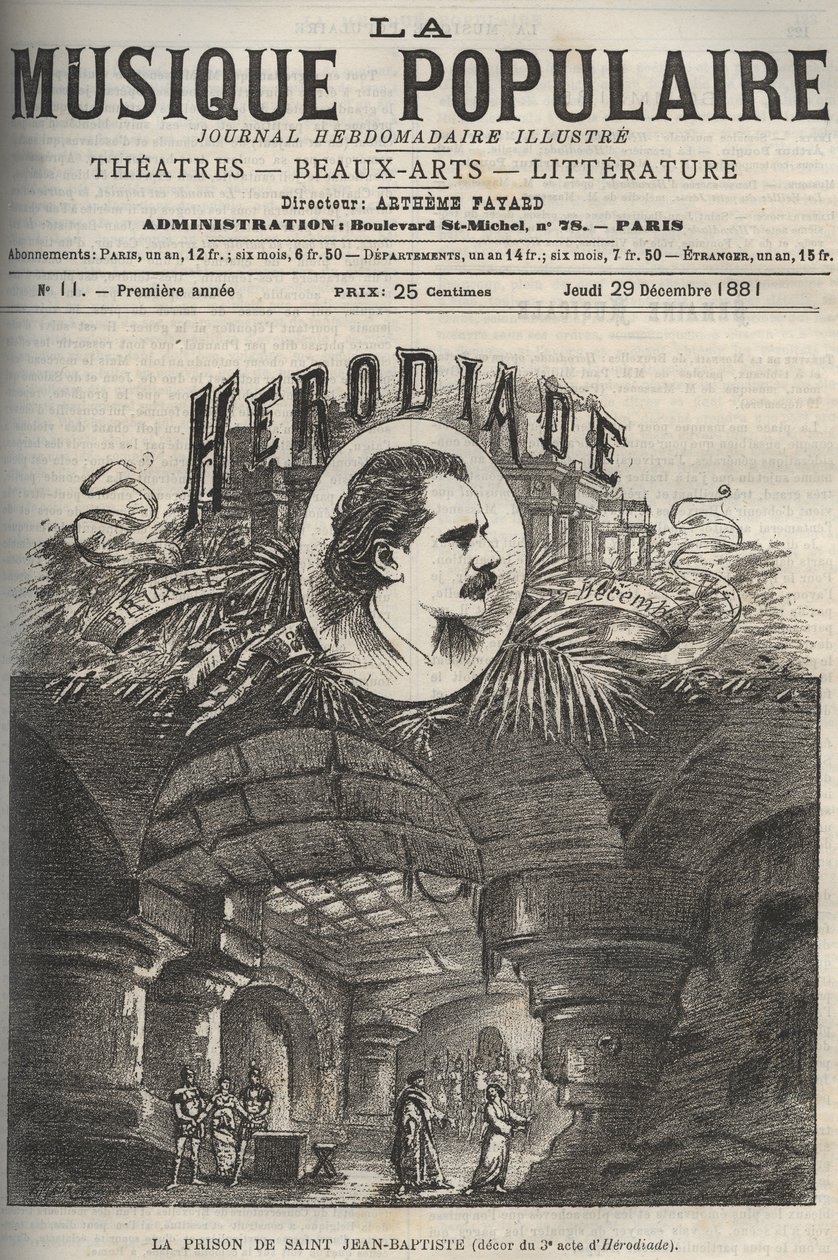 Pyhän Johannes Kastajan vankila - "Herodiaden" 3. näytöksen sisustus, neljän näytöksen ooppera ja Jules Massenet