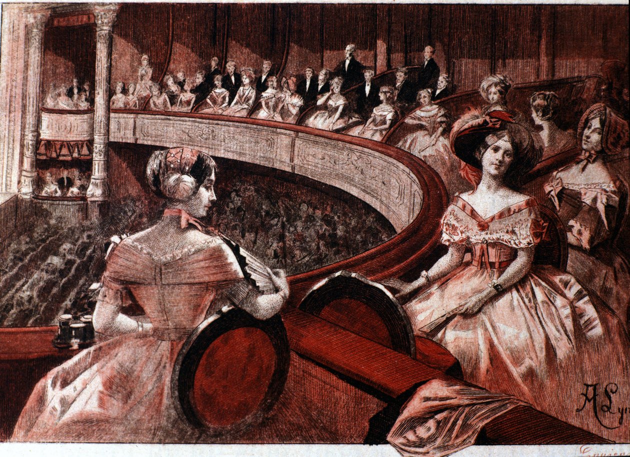 Yleisöä teatterin parvekkeella. tekijältä Unknown artist